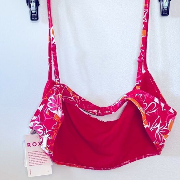 Roxy Juniors Sea Spray Bralette Bikini Top - Hilo Hibiscus Printed Swimsuit Red - Picture 10 of 12